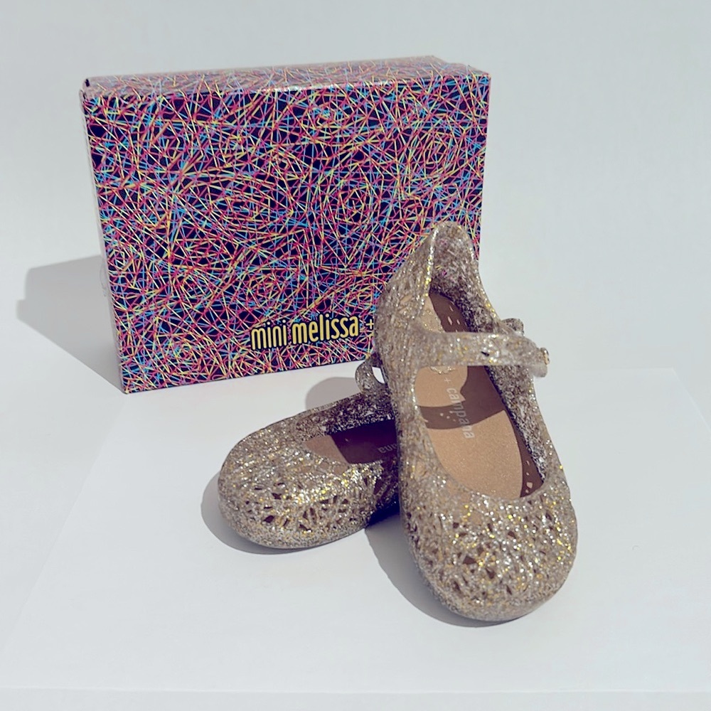 Mini Melissa compana Mary Jane gold glitter flats (Size 8)